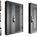 Modern Double Entry Doors With Striped Design And Security Lock Hardware
