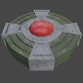 Circular Weapon Device Featuring Green Base Red Sphere And Gray Structural Components 3d model