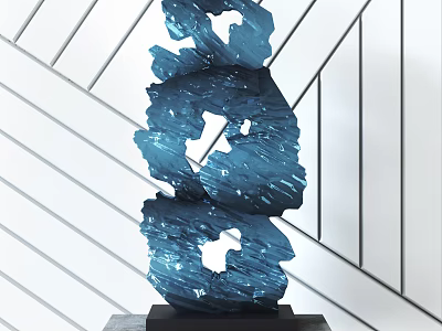 Modern Artistic Decorative Ornament Set With Blue Sculptural Design And Black Base 3d model