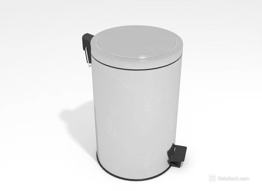 White Pedal Bin With Round Lid And Black Foot Pedal For Home Use 3d model 