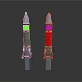 Two Green And Red Military Missiles With American North Korean Flags Displayed On White Bases