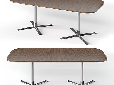 Modern Office Desk With Wooden Tabletop And Cross Shaped Metal Legs Design 3d model
