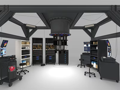 Advanced Laboratory Setup With Large Equipment Control Consoles And Storage Racks 3d model