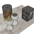 Wooden Tray Tableware Set With White Pepper Mills Black Salt Canisters And Gold Accents
