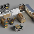 Bakery Retail Display Shelves With Glass Cases Bread Racks And Seating Area