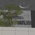 Modern Garden Ornament Design with Circular Moon Feature Small Tree Pebbles and Wooden Slats
