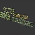 Metal Structural Frame Components In Orange And Brown With Geometric Shapes