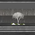 Indoor Decorative Landscape With White Tree Green Plants And Light Ripple Background