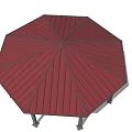 Outdoor Octagonal Garden Pavilion Featuring Red Roof And Supporting Columns