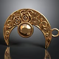 Golden Crescent Shaped Decorative Accessory With Rose Carvings And Central Gemstone