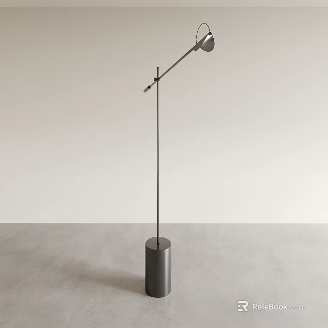Modern Unique Shape Floor Lamp Featuring Adjustable Arm And Black Metal Cylindrical Base 3d model