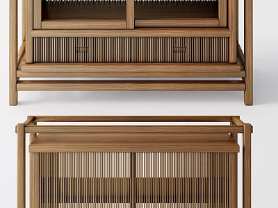 Natural Wooden Storage Shelf Cabinet With Open Shelves And Drawer Frame Design 3d model