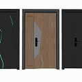 Modern Front Doors With Three Different Designs Including Wooden And Black Panels 3d model