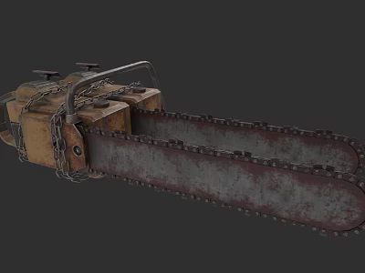 Old Rusty Chainsaw Weapon Featuring Metal Chain And Vintage Mechanical Design 3d model
