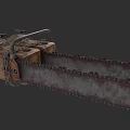 Old Rusty Chainsaw Weapon Featuring Metal Chain And Vintage Mechanical Design