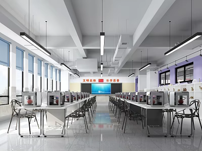 School Modern Computer Lab With Rows Of Computers And Bright Lighting 3d model