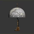 Vintage Globe Shaped Table Lamp With Ship Wheel Base And World Map Design