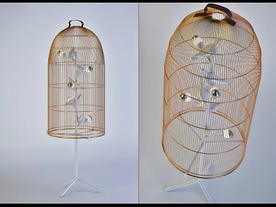 Unique Shaped Floor Lamp With Wire Frame Design And White Stand Structure 3d model