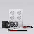 Stacked Car Tires With Wheel Rims On Wall And Repair Tools