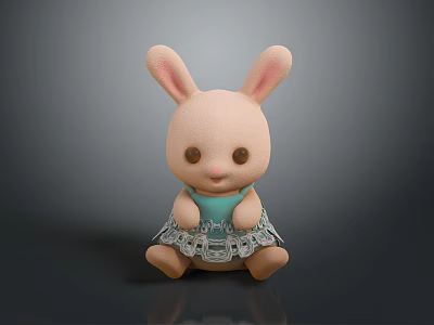 Children's Cute Rabbit Toy Wearing Blue Dress And Silver Skirt For Play 3d model