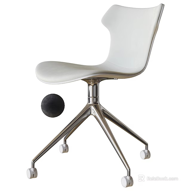 Modern White Leather Office Chair With Metal Base And Black Casters 3d model 