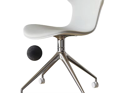 Modern White Leather Office Chair With Metal Base And Black Casters 3d model