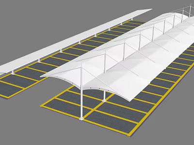 White Carport Canopy Structures Covering Parking Lot Spaces With Yellow Lines 3d model