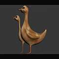 Cute Orange Mother Duck With Small Duckling On Smooth Dark Background