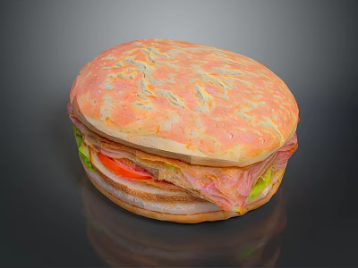 Fresh Juicy Hamburger With Textured Bun Lettuce Tomato Ham And Beef Patty 3d model