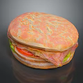 Fresh Juicy Hamburger With Textured Bun Lettuce Tomato Ham And Beef Patty