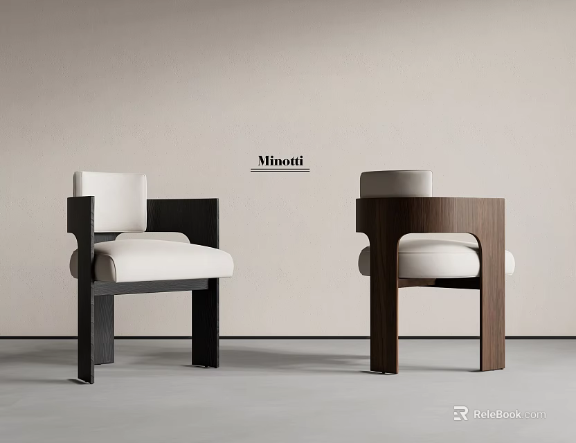 Minotti Modern Dining Chairs With Black And Brown Frames And White Cushions 3d model
