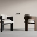 Minotti Modern Dining Chairs With Black And Brown Frames And White Cushions 3d model