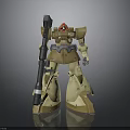 Mecha Robot Figure Design With Brown Yellow Armor Red Head Component And Large Weapon