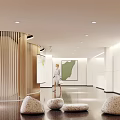 Modern Lobby Interior With Wooden Slatted Columns Polished Floor And People Walking