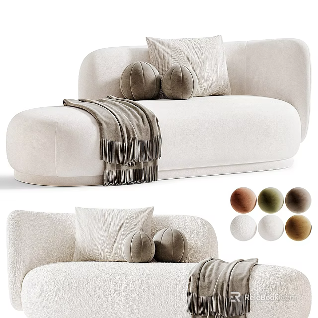 White Chaise Lounge With Soft Pillows And Cozy Throw Blanket Color Options 3d model 
