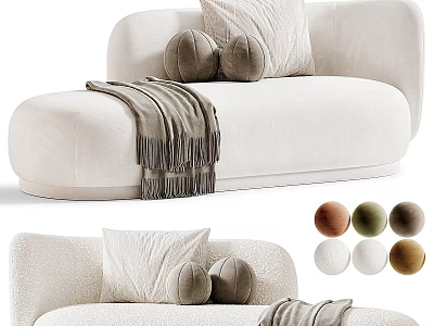 White Chaise Lounge With Soft Pillows And Cozy Throw Blanket Color Options 3d model