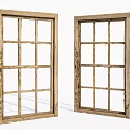 Set of Two Old Wooden Window Frames with Small Square Panes 3d model