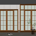 Nordic Floor-to-ceiling Windows Solid Wood Window Combination 3d model