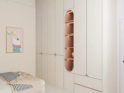 Modern Walk in Closet Interior With Light Beige Cabinetry And Oval Open Shelf 3d model