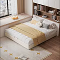 Cozy Bedroom Interior With Platform Bed Yellow Blanket Plush Toys Window Bench And Star Rug