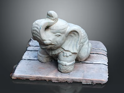 Exquisite Handcrafted Stone Elephant Sculpture Displayed On Wooden Platform 3d model
