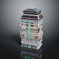 Cartoon Scene Of A Multi Story Building With Neon Signs Windows And Balconies