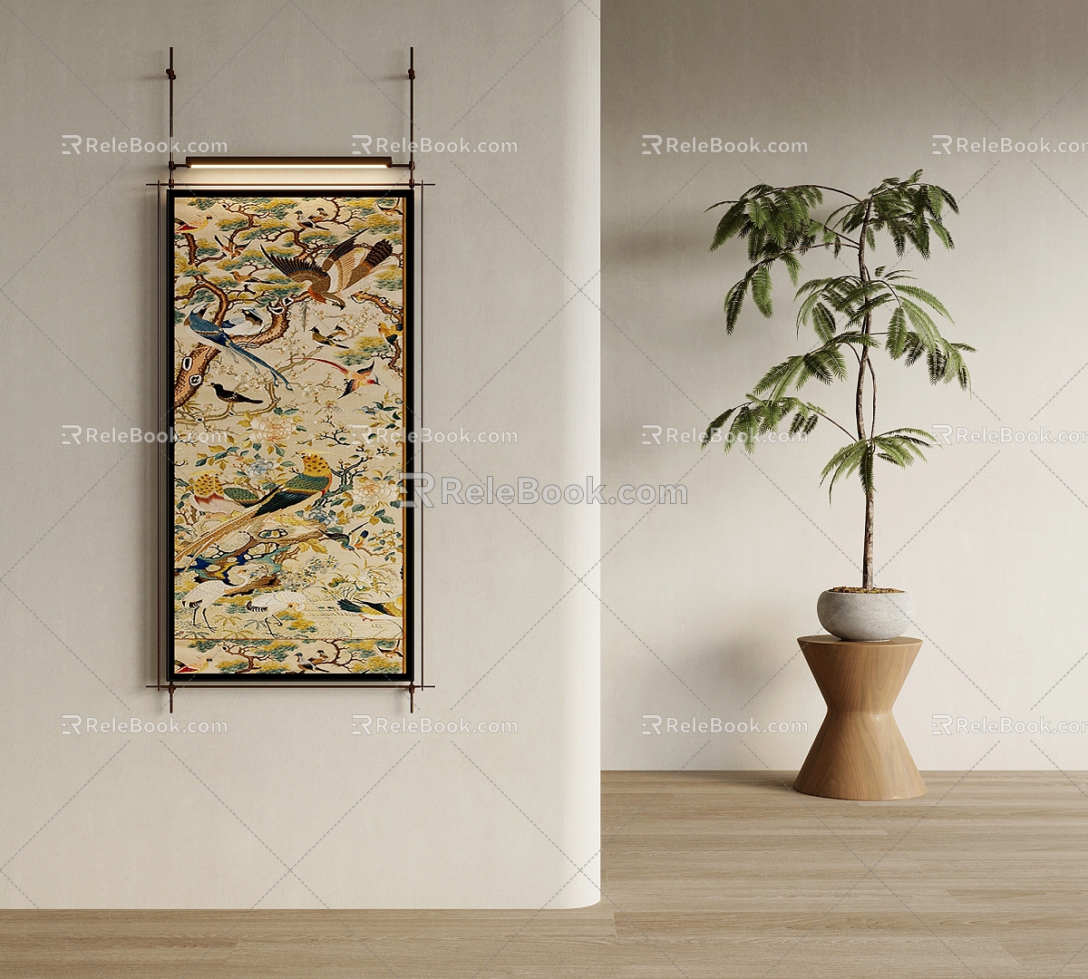 Middle Ancient Style Decoration Hanging Painting Green Plant Potted Plant 3d model