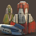 Detailed Colorful Spaceship Models With Different Designs And Various Colors For Space Toys
