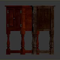 Classic Red and Brown Wooden Cabinets with Doors and Carved Legs Design