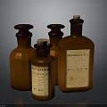 Vintage Amber Medicine Bottles With Labels And Cork Stoppers In Various Sizes