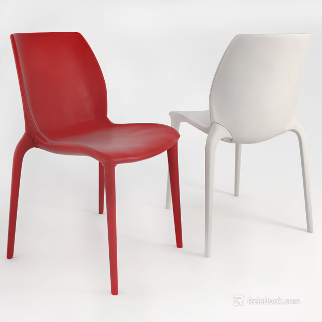 Red and White Modern Dining Chairs Featuring Sleek Ergonomic Design and Smooth Finish 3d model 