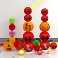 Colorful Stacked Lanterns With Double Happiness Characters For Traditional Festive Decoration