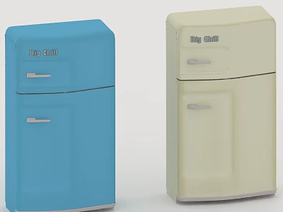 Mini Refrigerators in Blue and Cream Color with The Chill and Big Chill Labels 3d model