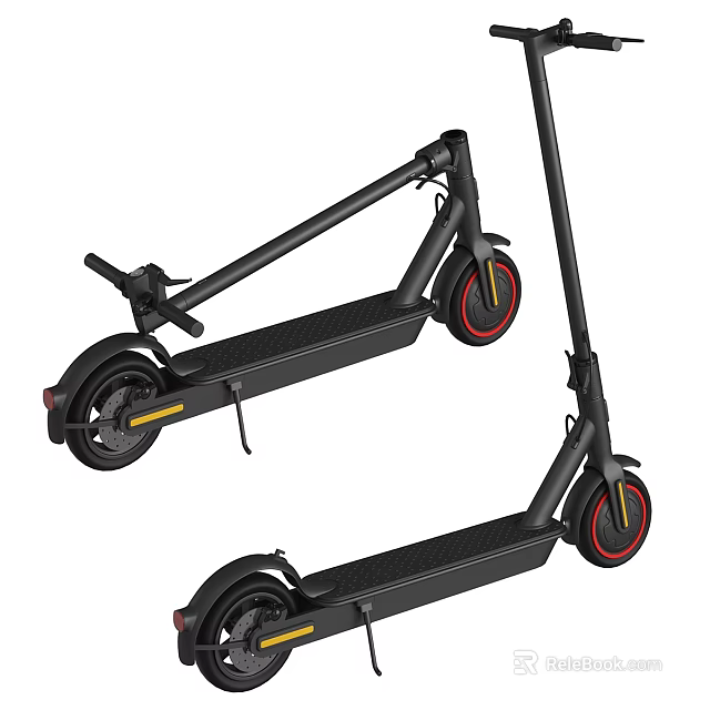 Black Electric Scooter With Red Accent Wheels And Modern Design Features 3d model 